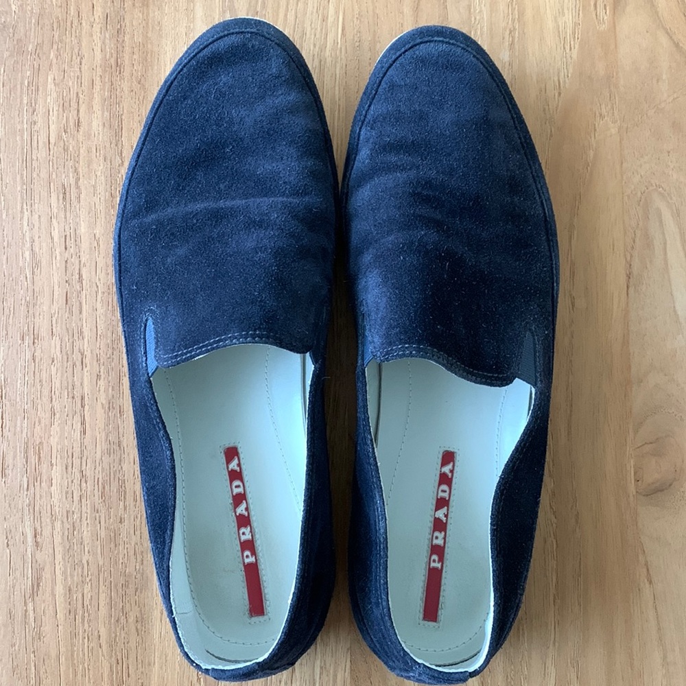 Prada Blue Suede Mens Slip On Shoes